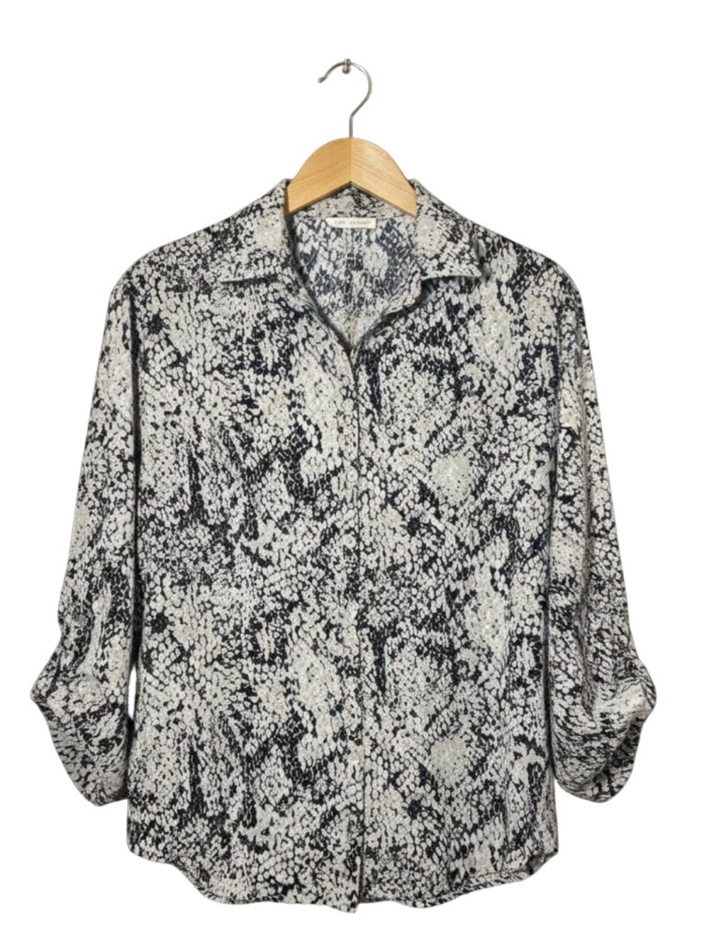 Lovestitch Snakeskin Print Button-Front Blouse Black Gray White Size Small